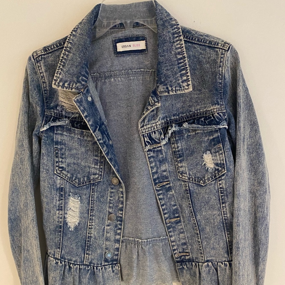 Urban Bliss Ruffle Sleeve and Bottom Denim Jacket